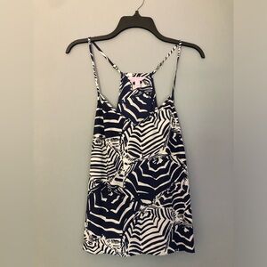 Lilly Pulitzer Small Silk Navy Blue White Tank Top